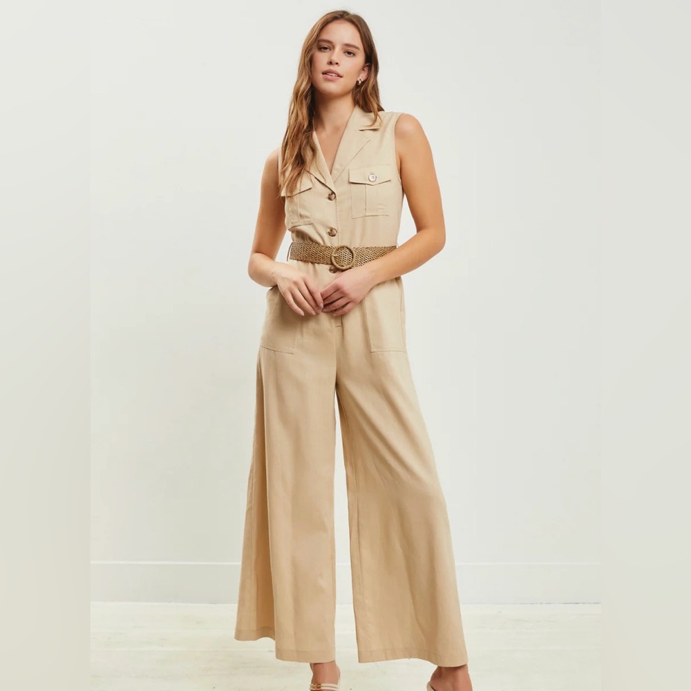 MUSTARD SEED Tan Jumpsuit BUTTON UP POCKET BELTED JUMPER